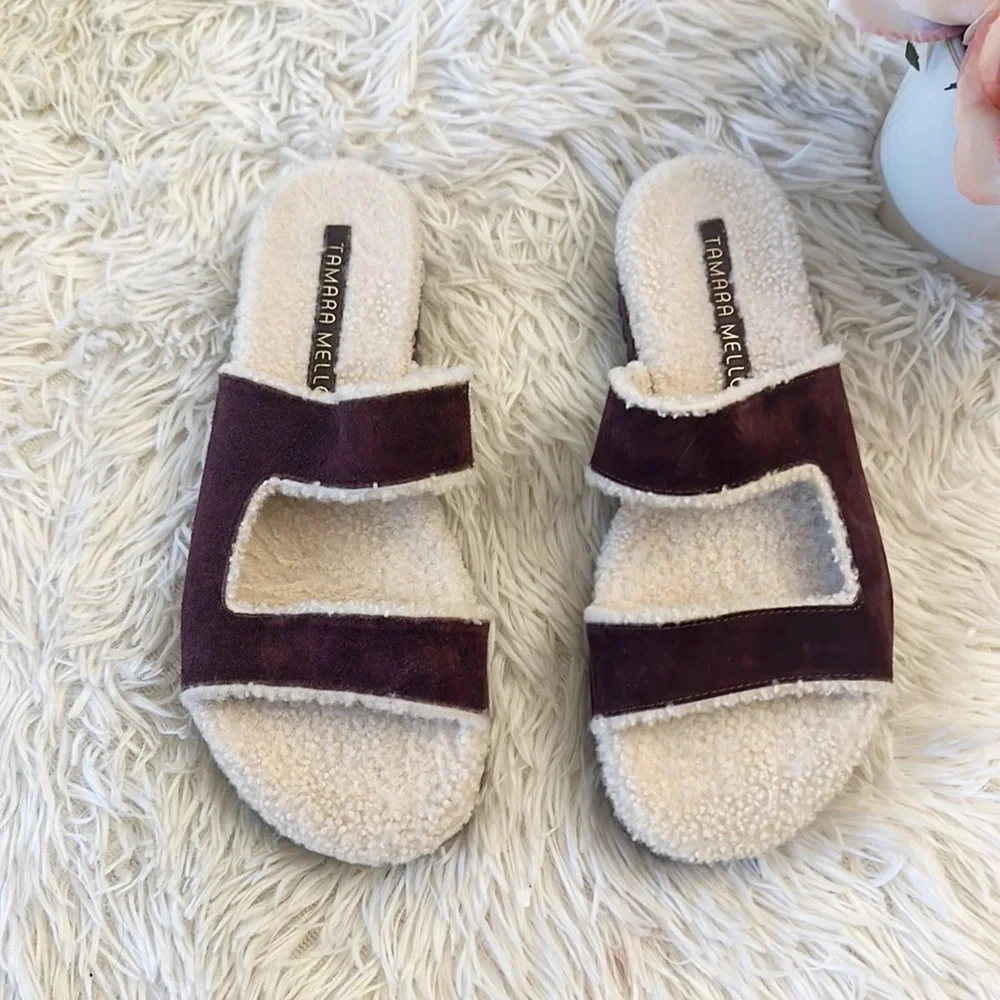 TAMARA MELLON Roam Shearing Slides Platform Sandals women size 36 US 6